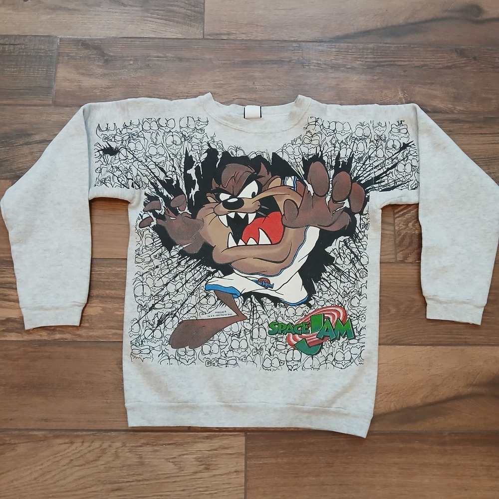 Vintage Space Jam Sweatshirt Mens Small Gray Taz Tazmanian Devil 90s 1996